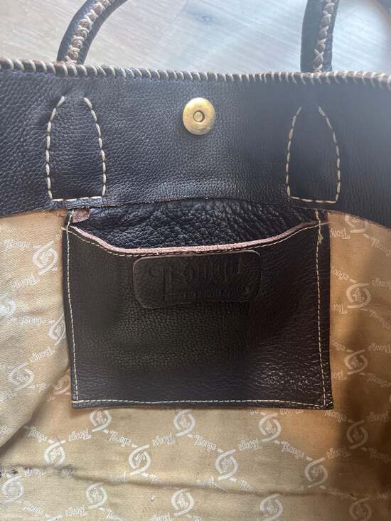 Large Dark Brown Leather Bag for the Weekend. Mix of Patchwork Style Leathers. W - Picture 9 of 16